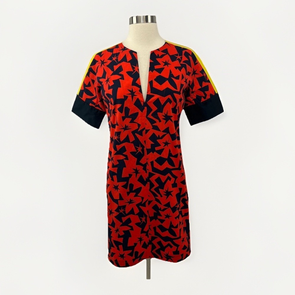 Jill Sander Dress EU 34 US 2‎ Geometric Floral Sheath Multicolor Cotton *Flaw